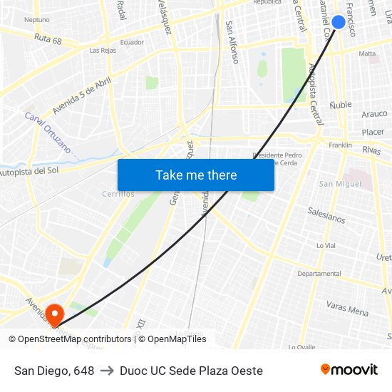 San Diego, 648 to Duoc UC Sede Plaza Oeste map