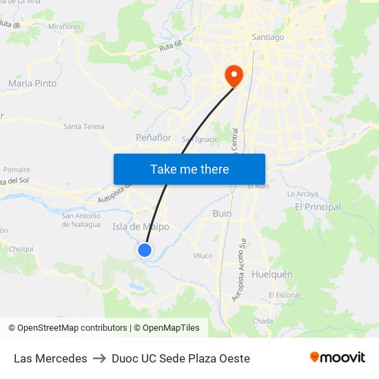 Las Mercedes to Duoc UC Sede Plaza Oeste map