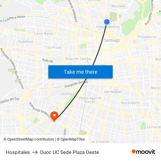 Hospitales to Duoc UC Sede Plaza Oeste map