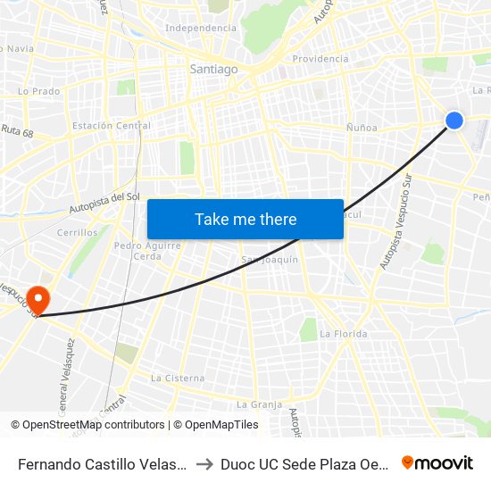 Fernando Castillo Velasco to Duoc UC Sede Plaza Oeste map