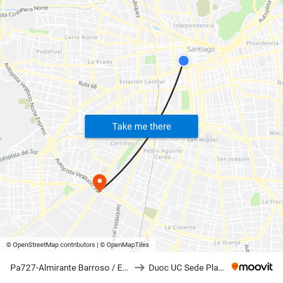 Pa727-Almirante Barroso / Esq. Moneda to Duoc UC Sede Plaza Oeste map