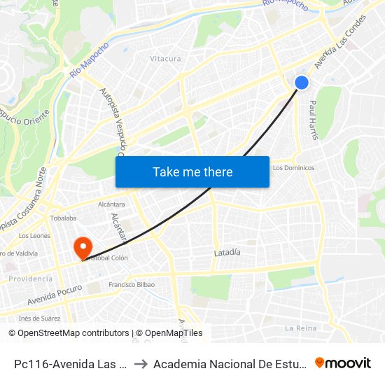 Pc116-Avenida Las Condes / Esq. G. Fuenzalida to Academia Nacional De Estudios Políticos Y Estratégicos (Anepe) map