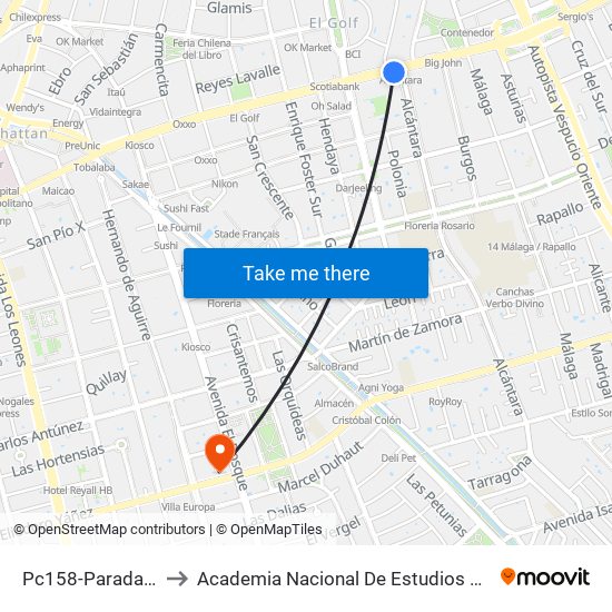 Pc158-Parada / (M) Alcántara to Academia Nacional De Estudios Políticos Y Estratégicos (Anepe) map