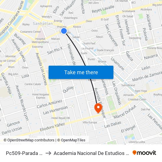 Pc509-Parada 5 / (M) Tobalaba to Academia Nacional De Estudios Políticos Y Estratégicos (Anepe) map