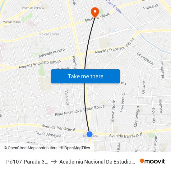 Pd107-Parada 3 / (M) Chile España to Academia Nacional De Estudios Políticos Y Estratégicos (Anepe) map