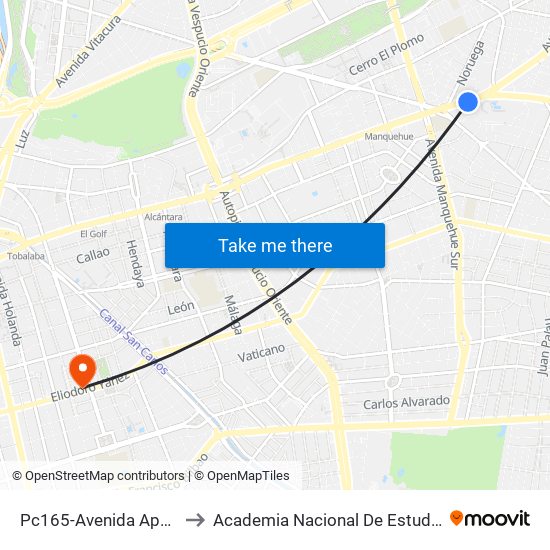 Pc165-Avenida Apoquindo / Esq. E. Dell'Orto to Academia Nacional De Estudios Políticos Y Estratégicos (Anepe) map