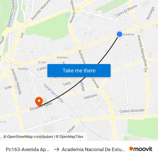 Pc163-Avenida Apoquindo / Esq. La Capitanía to Academia Nacional De Estudios Políticos Y Estratégicos (Anepe) map