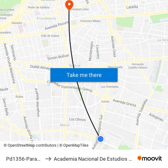 Pd1356-Parada 2 / (M) Quilín to Academia Nacional De Estudios Políticos Y Estratégicos (Anepe) map