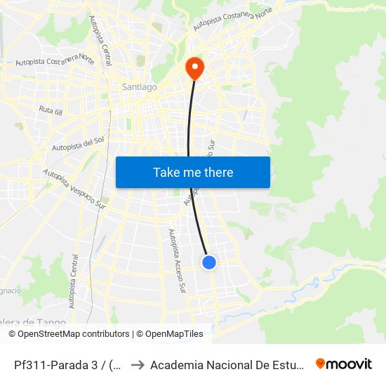 Pf311-Parada 3 / (M) Hospital Sótero Del Río to Academia Nacional De Estudios Políticos Y Estratégicos (Anepe) map