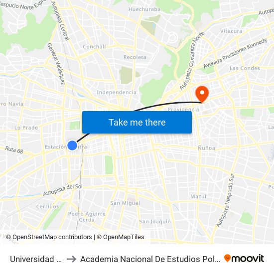 Universidad De Santiago to Academia Nacional De Estudios Políticos Y Estratégicos (Anepe) map