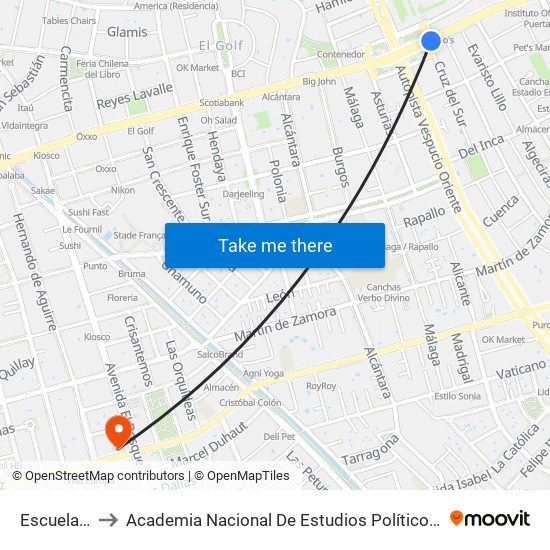 Escuela Militar to Academia Nacional De Estudios Políticos Y Estratégicos (Anepe) map