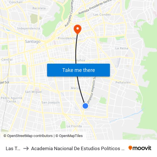 Las Torres to Academia Nacional De Estudios Políticos Y Estratégicos (Anepe) map