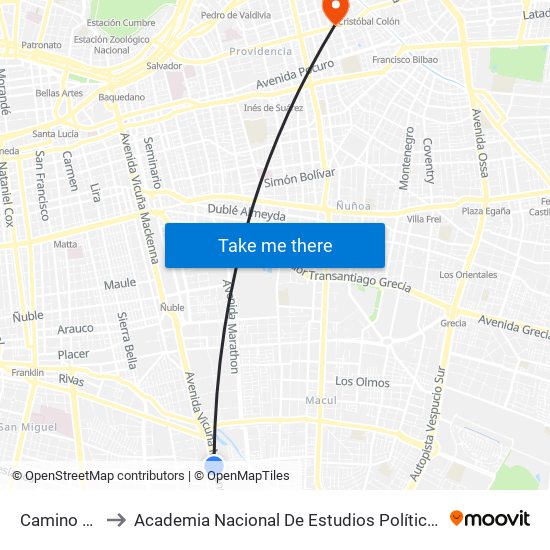 Camino Agrícola to Academia Nacional De Estudios Políticos Y Estratégicos (Anepe) map