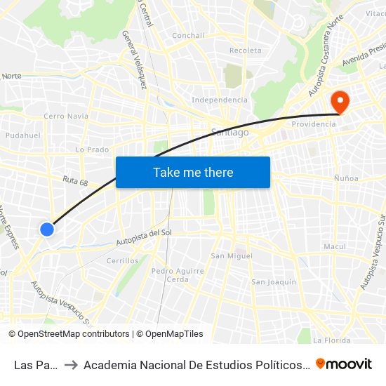 Las Parcelas to Academia Nacional De Estudios Políticos Y Estratégicos (Anepe) map