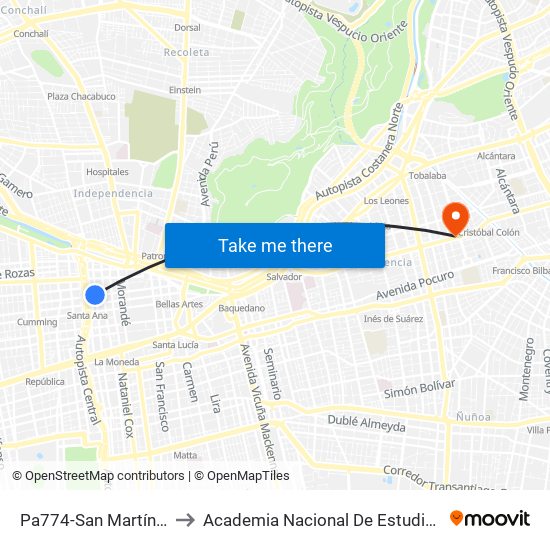 Pa774-San Martín / Esq. Santo Domingo to Academia Nacional De Estudios Políticos Y Estratégicos (Anepe) map