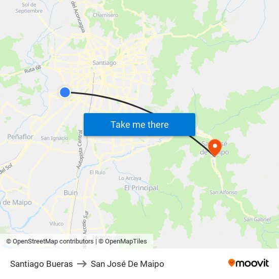 Santiago Bueras to San José De Maipo map