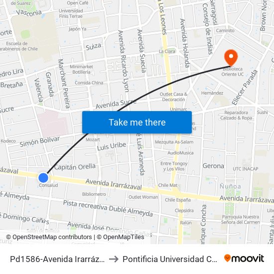 Pd1586-Avenida Irarrázaval / Esq. Campos De Deportes to Pontificia Universidad Católica De Chile (Campus Oriente) map