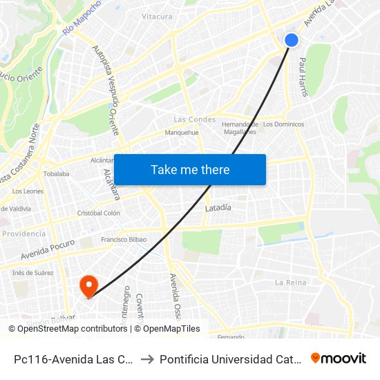 Pc116-Avenida Las Condes / Esq. G. Fuenzalida to Pontificia Universidad Católica De Chile (Campus Oriente) map