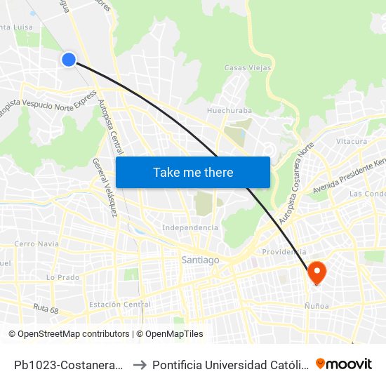 Pb1023-Costaneras Férreas / Esq. Lenga to Pontificia Universidad Católica De Chile (Campus Oriente) map