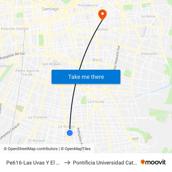 Pe616-Las Uvas Y El Viento / Esq. Sofía Eastman to Pontificia Universidad Católica De Chile (Campus Oriente) map
