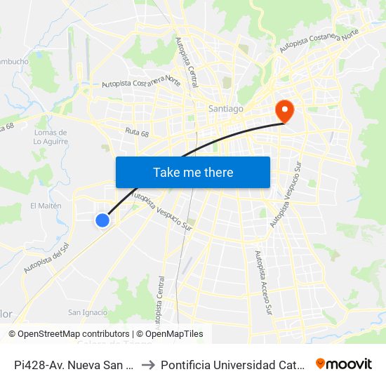 Pi428-Av. Nueva San Martín / Esq. Río Eufrates to Pontificia Universidad Católica De Chile (Campus Oriente) map