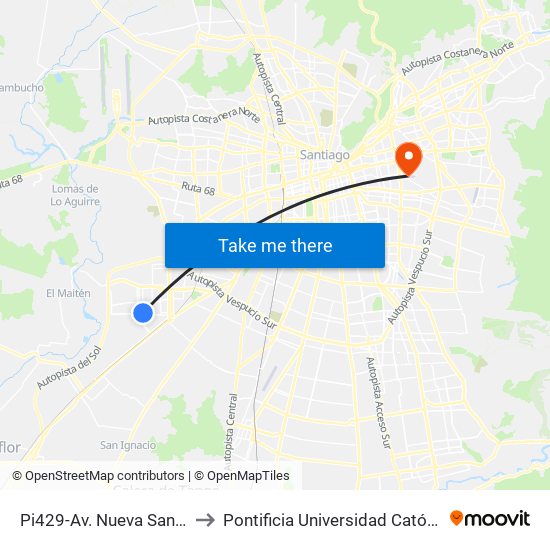 Pi429-Av. Nueva San Martín / Esq. El Olimpo to Pontificia Universidad Católica De Chile (Campus Oriente) map