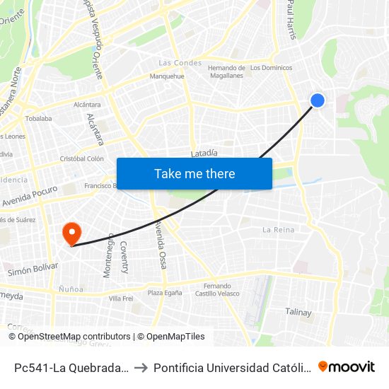 Pc541-La Quebrada / Esq. Av. Paul Harris to Pontificia Universidad Católica De Chile (Campus Oriente) map