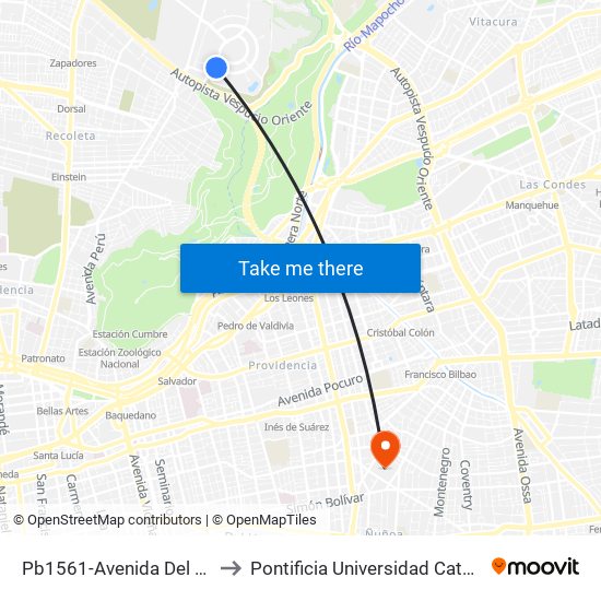 Pb1561-Avenida Del Parque / Esq. Av. Del Valle to Pontificia Universidad Católica De Chile (Campus Oriente) map