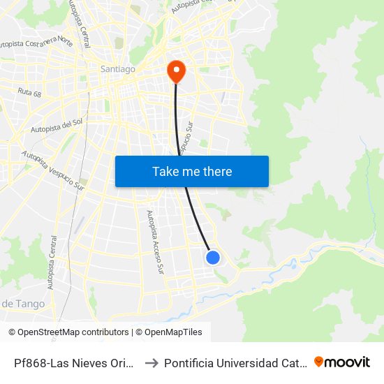 Pf868-Las Nieves Oriente / Esq. Parque Cordillera to Pontificia Universidad Católica De Chile (Campus Oriente) map