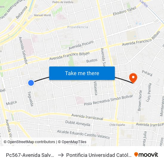 Pc567-Avenida Salvador / Esq. Santa Isabel to Pontificia Universidad Católica De Chile (Campus Oriente) map