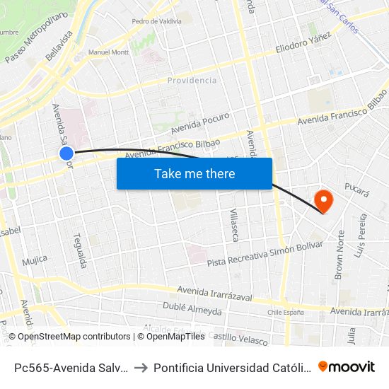 Pc565-Avenida Salvador / Esq. Rancagua to Pontificia Universidad Católica De Chile (Campus Oriente) map