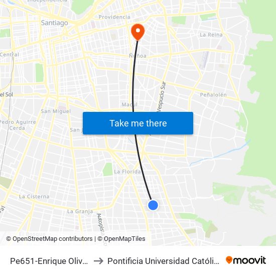 Pe651-Enrique Olivares / Esq. Colombia to Pontificia Universidad Católica De Chile (Campus Oriente) map