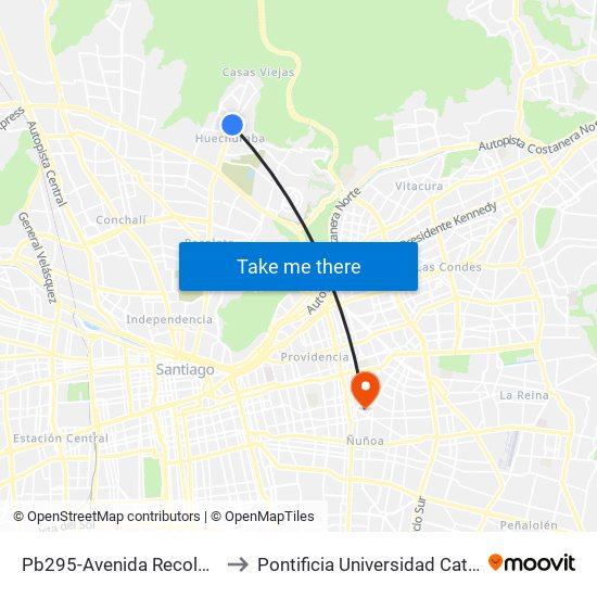 Pb295-Avenida Recoleta / Esq. Avenida La Pincoya to Pontificia Universidad Católica De Chile (Campus Oriente) map