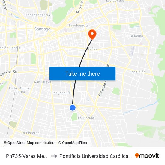 Ph735-Varas Mena / Esq. Brasilia to Pontificia Universidad Católica De Chile (Campus Oriente) map