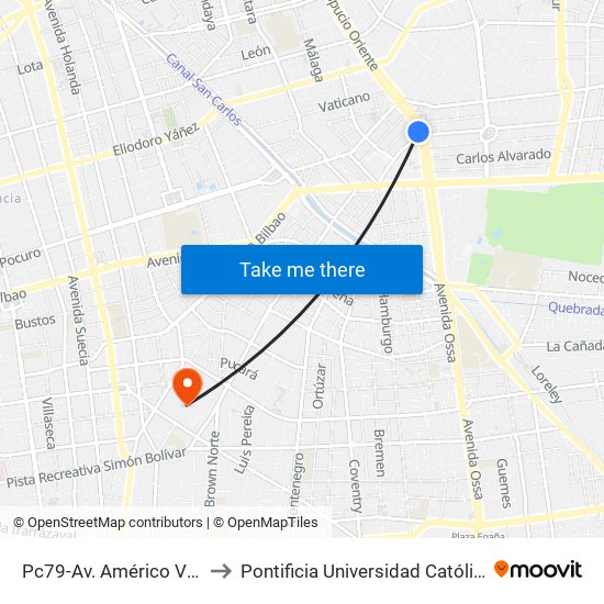 Pc79-Av. Américo Vespucio / Esq. Latadía to Pontificia Universidad Católica De Chile (Campus Oriente) map