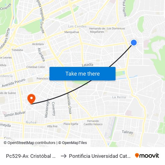 Pc529-Av. Cristóbal Colón / Esq. Av. Paul Harris to Pontificia Universidad Católica De Chile (Campus Oriente) map