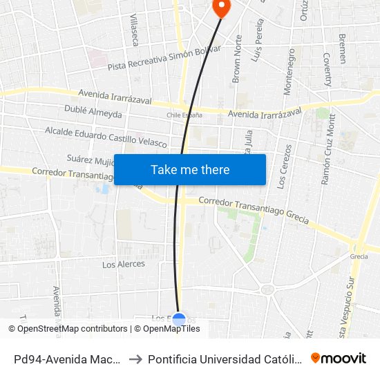 Pd94-Avenida Macul / Esq. Los Espinos to Pontificia Universidad Católica De Chile (Campus Oriente) map