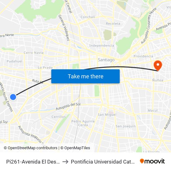 Pi261-Avenida El Descanso / Esq. Anita Lizana to Pontificia Universidad Católica De Chile (Campus Oriente) map