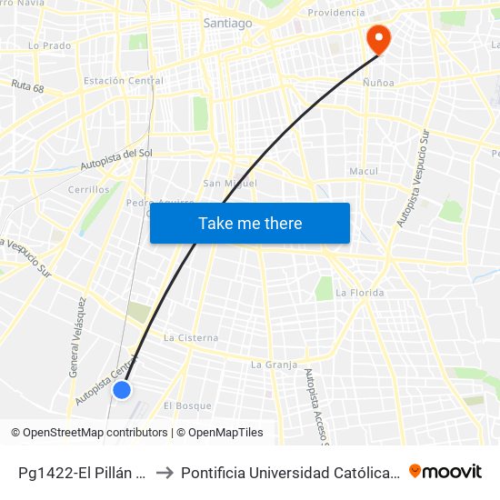 Pg1422-El Pillán / Esq. Ochagavía to Pontificia Universidad Católica De Chile (Campus Oriente) map