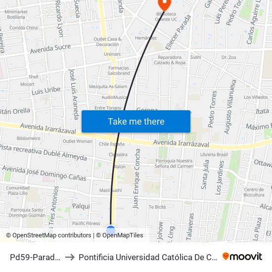 Pd59-Parada / Umce to Pontificia Universidad Católica De Chile (Campus Oriente) map