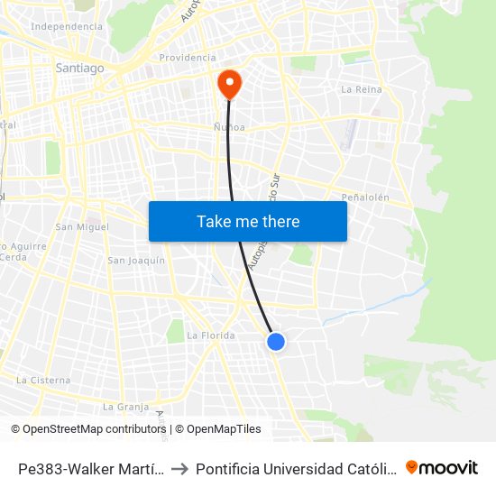 Pe383-Walker Martínez / Esq. Santa Delia to Pontificia Universidad Católica De Chile (Campus Oriente) map
