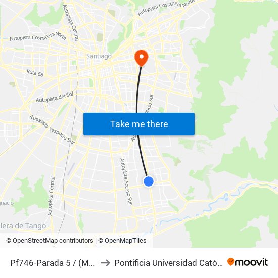 Pf746-Parada 5 / (M) Hospital Sótero Del Río to Pontificia Universidad Católica De Chile (Campus Oriente) map