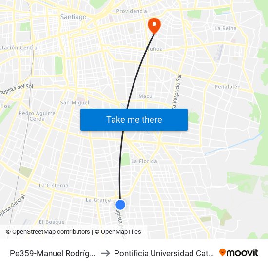 Pe359-Manuel Rodríguez / Esq. Robinson Crusoe to Pontificia Universidad Católica De Chile (Campus Oriente) map