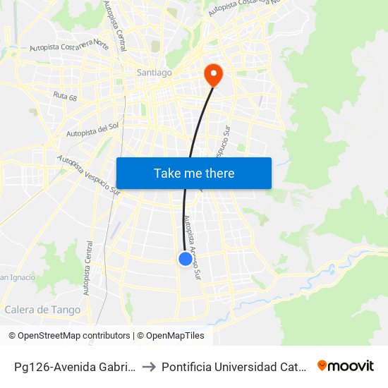 Pg126-Avenida Gabriela / Esq. Avenida Juanita to Pontificia Universidad Católica De Chile (Campus Oriente) map