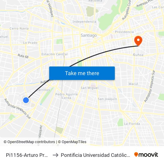 Pi1156-Arturo Prat / Esq. Colo Colo to Pontificia Universidad Católica De Chile (Campus Oriente) map