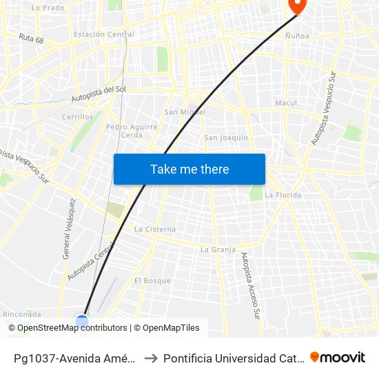 Pg1037-Avenida América / Esq. Avenida Lo Blanco to Pontificia Universidad Católica De Chile (Campus Oriente) map