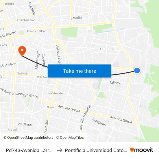 Pd743-Avenida Larrain / Esq. Julia Bernstein to Pontificia Universidad Católica De Chile (Campus Oriente) map