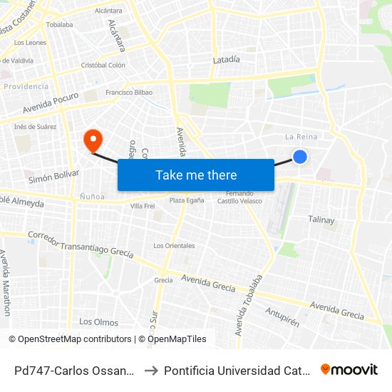 Pd747-Carlos Ossandón / Esq. Simon González to Pontificia Universidad Católica De Chile (Campus Oriente) map