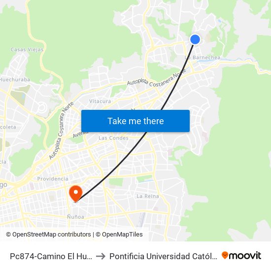 Pc874-Camino El Huinganal / Esq. El Rodeo to Pontificia Universidad Católica De Chile (Campus Oriente) map