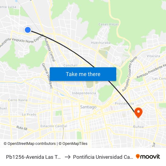 Pb1256-Avenida Las Torres / Esq. Avenida Las Torres to Pontificia Universidad Católica De Chile (Campus Oriente) map